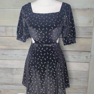 Altar'd State Black Velve Sparkly glitter Cresent Moons Mini Dress Sz XS